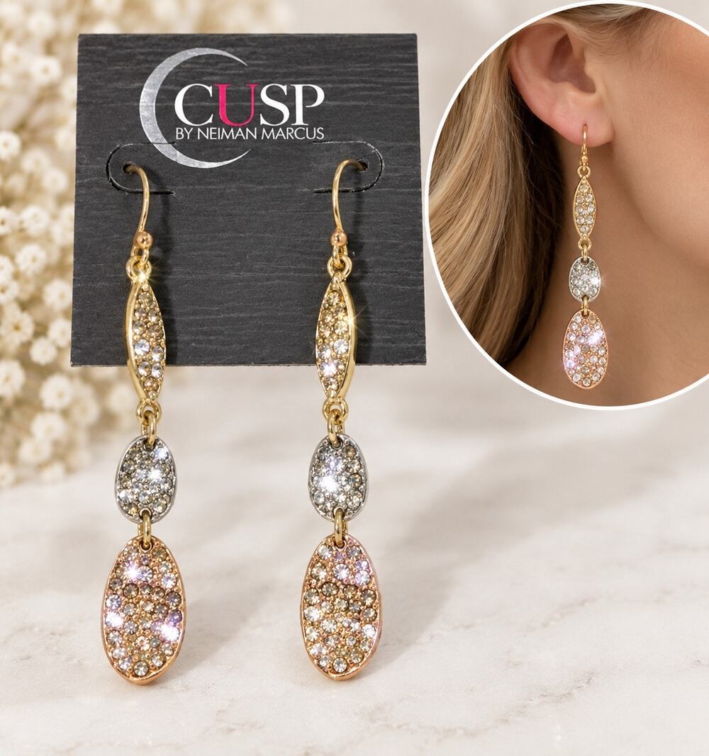 CUSP by Neiman Marcus Crystal Drop Earrings Gold Multi silver Dangle drop gift